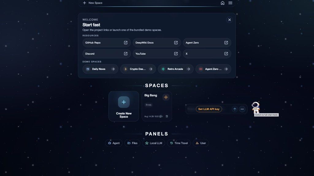 Agent Zero Spaces dashboard