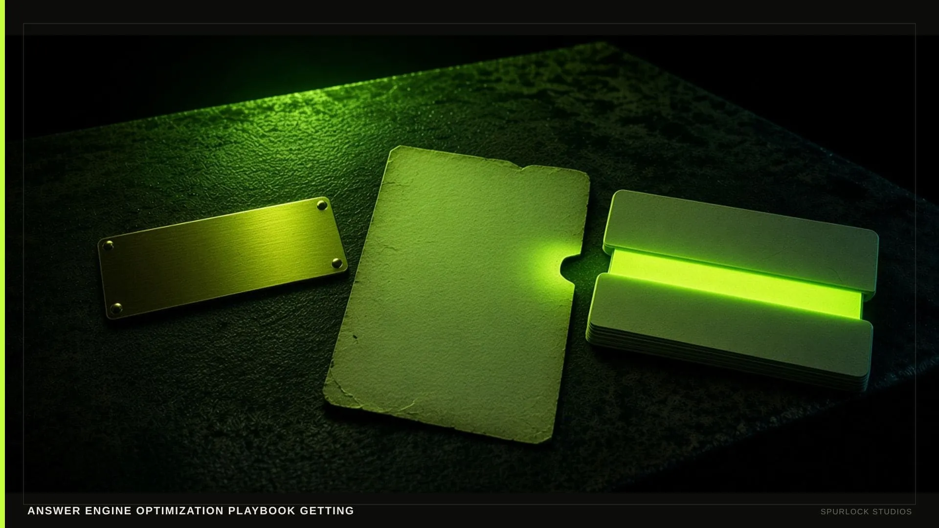 A lime beam hitting a small brass nameplate. Thesis: ANSWER ENGINE OPTIMIZATION PLAYBOOK GETTING.