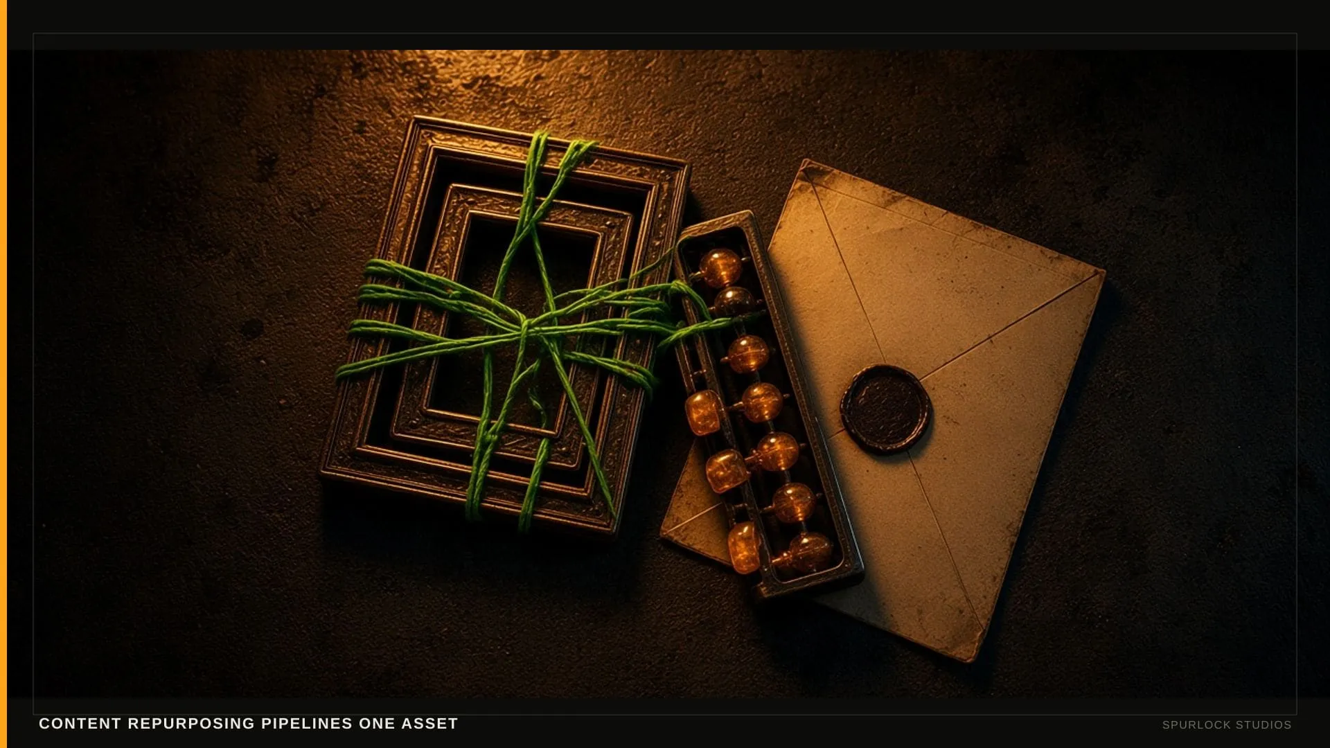 Nested brass frames. Thesis: CONTENT REPURPOSING PIPELINES ONE ASSET.