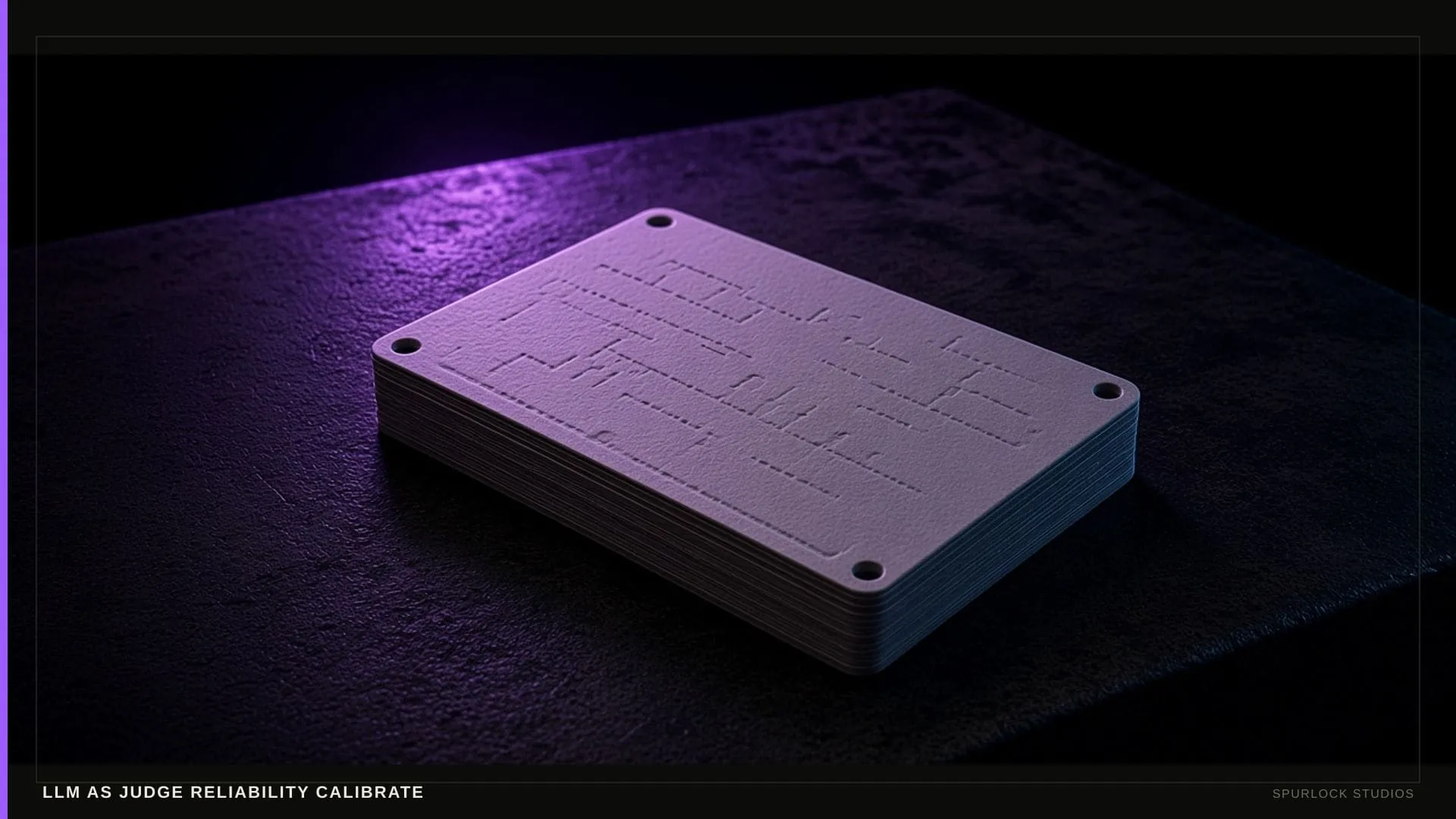 A violet scale. Thesis: LLM AS JUDGE RELIABILITY CALIBRATE.