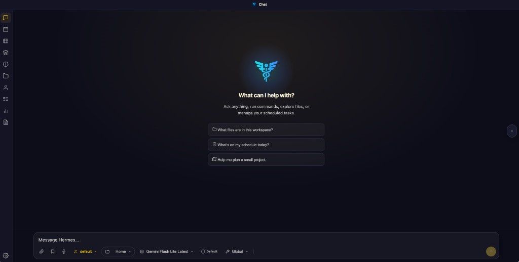 Hermes workspace chat interface on the operator console