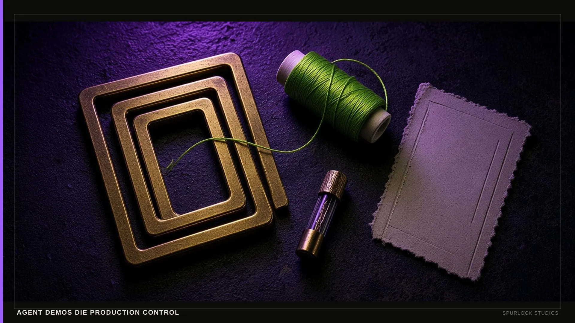Nested brass frames. Thesis: AGENT DEMOS DIE PRODUCTION CONTROL.